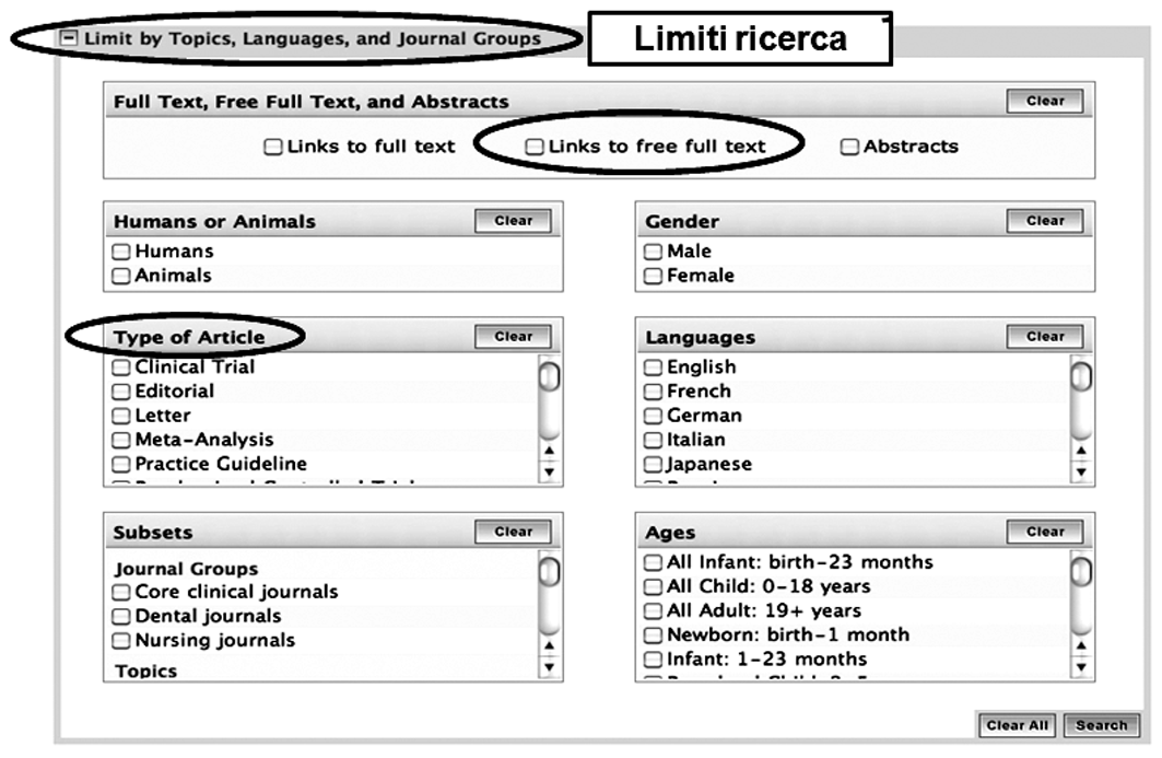 filtri PubMed